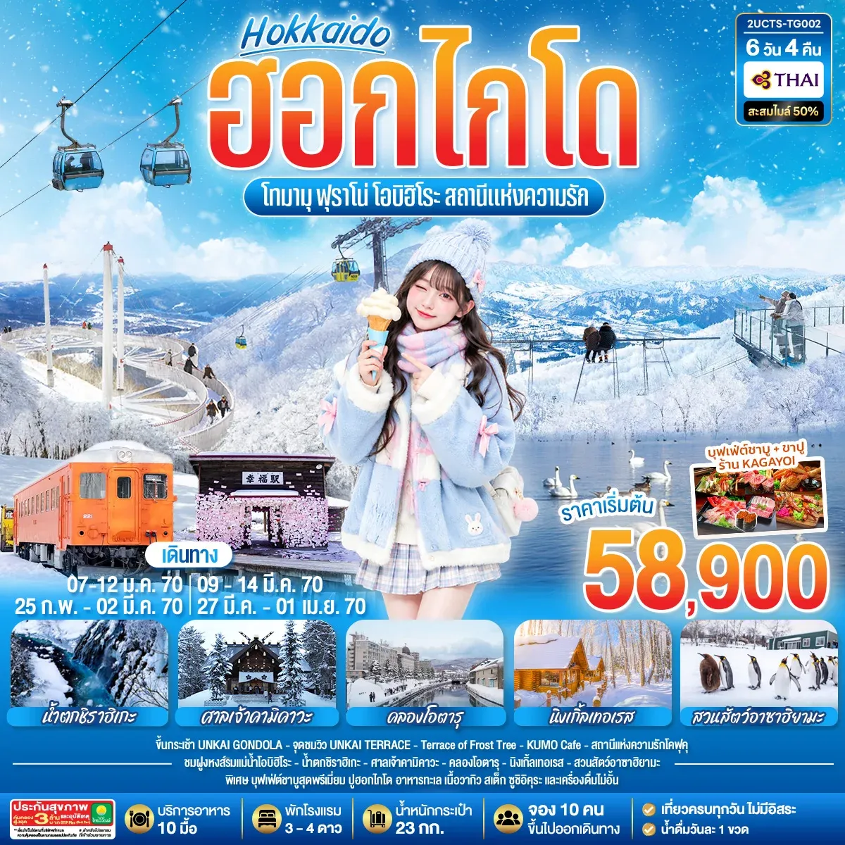 ทัวร์ญี่ปุ่น ฮอกไกโด โทมามุ ฟุราโน่ โอบิฮิโระ  สถานีแห่งความรัก 6วัน 4คืน (TG)